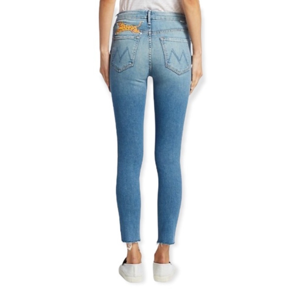 Mother High Waisted Looker Ankle Fray Shoot to Thrill Painted Leopard Jeans 25